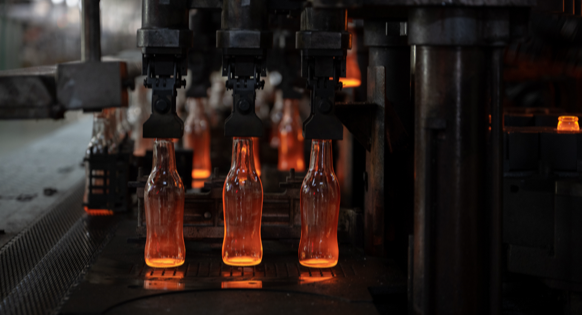 Glass containers on an IS machine forming line